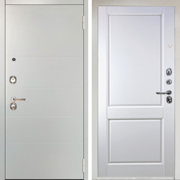 Входная дверь Аргус ЛЮКС 3К Снежно-белый Агат Вельвет белый горизонт + Соренто Белая эмаль