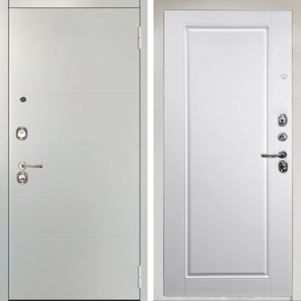 Входная дверь Аргус ЛЮКС 3К Снежно-белый Агат Вельвет белый горизонт + Тревор Софт милк