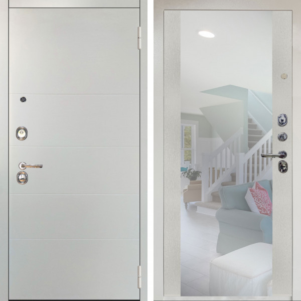 Входная дверь Аргус ЛЮКС 3К Снежно-белый Агат Вельвет белый горизонт + Вояж Белое дерево