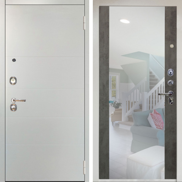 Входная дверь Аргус ЛЮКС 3К Снежно-белый Агат Вельвет белый горизонт + Вояж Светлый бетон