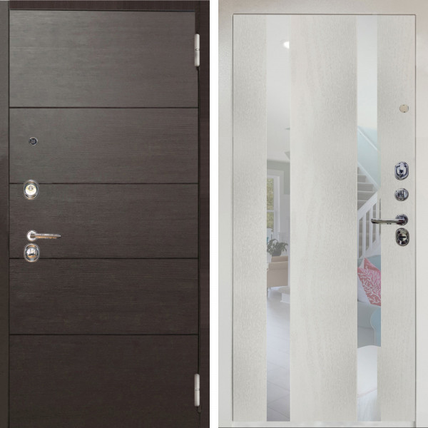 Входная дверь Аргус ЛЮКС 3К Снежно-белый Агат венге горизонт + Дуэт Белое дерево вставки Николь