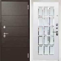 Входная дверь Аргус ЛЮКС 3К Снежно-белый Агат венге горизонт + Мэрелин Софт милк с фацетом и пескоструем