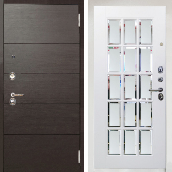 Входная дверь Аргус ЛЮКС 3К Снежно-белый Агат венге горизонт + Мэрелин Софт милк с фацетом и пескоструем