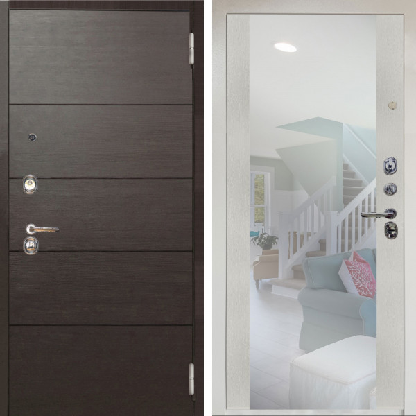 Входная дверь Аргус ЛЮКС 3К Снежно-белый Агат венге горизонт + Вояж Белое дерево