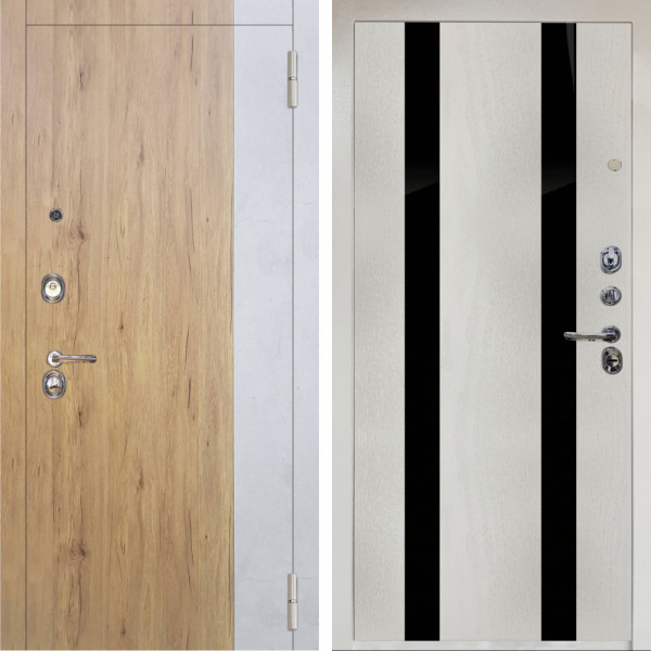 Входная дверь Аргус ЛЮКС 3К Снежно-белый Эксперт Рустик соломенный вставка бетон урбан милк + Дуэт Белое дерево вставки кензо