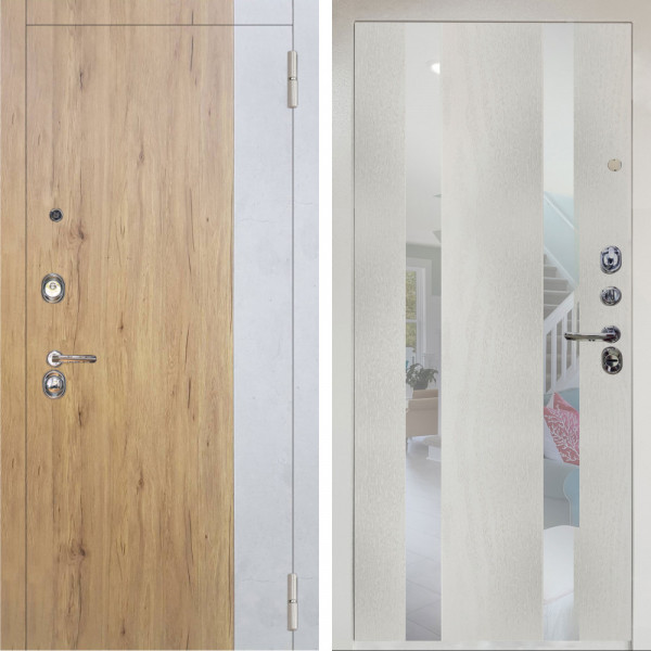 Входная дверь Аргус ЛЮКС 3К Снежно-белый Эксперт Рустик соломенный вставка бетон урбан милк + Дуэт Белое дерево вставки Николь