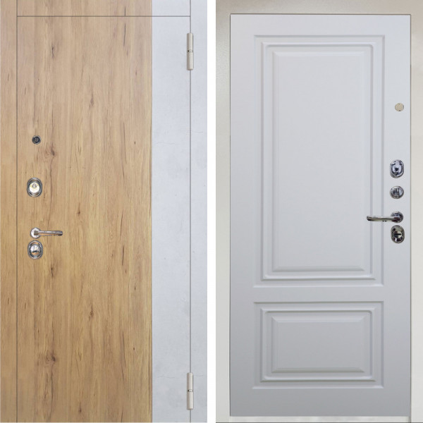 Входная дверь Аргус ЛЮКС 3К Снежно-белый Эксперт Рустик соломенный вставка бетон урбан милк + Элион Софт милк