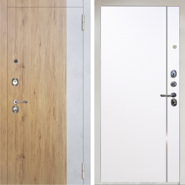 Входная дверь Аргус ЛЮКС 3К Снежно-белый Эксперт Рустик соломенный вставка бетон урбан милк + Гауда Роял Вуд Белый