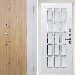 Входная дверь Аргус ЛЮКС 3К Снежно-белый Эксперт Рустик соломенный вставка бетон урбан милк + Мэрелин Софт милк с фацетом и пескоструем