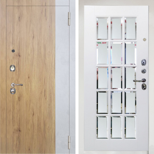 Входная дверь Аргус ЛЮКС 3К Снежно-белый Эксперт Рустик соломенный вставка бетон урбан милк + Мэрелин Софт милк с фацетом и пескоструем