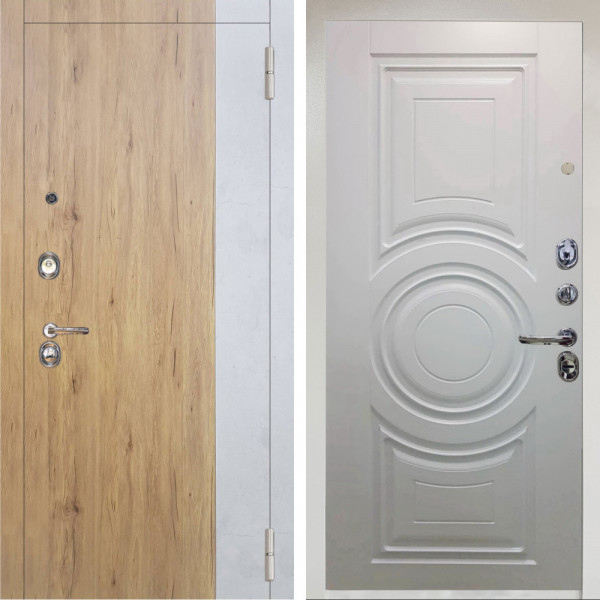 Входная дверь Аргус ЛЮКС 3К Снежно-белый Эксперт Рустик соломенный вставка бетон урбан милк + Могадиш Софт милк