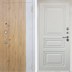 Входная дверь Аргус ЛЮКС 3К Снежно-белый Эксперт Рустик соломенный вставка бетон урбан милк + Скиф Софт милк