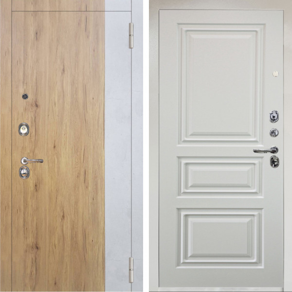 Входная дверь Аргус ЛЮКС 3К Снежно-белый Эксперт Рустик соломенный вставка бетон урбан милк + Скиф Софт милк