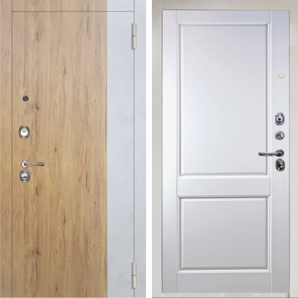 Входная дверь Аргус ЛЮКС 3К Снежно-белый Эксперт Рустик соломенный вставка бетон урбан милк + Соренто Белая эмаль