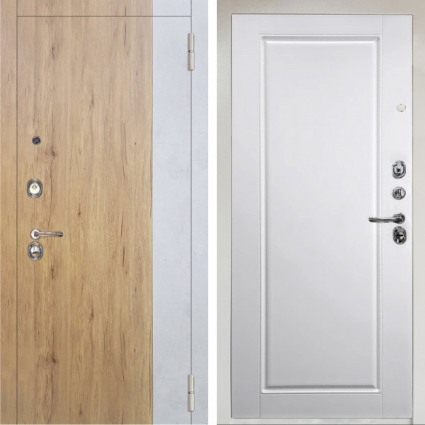 Входная дверь Аргус ЛЮКС 3К Снежно-белый Эксперт Рустик соломенный вставка бетон урбан милк + Тревор Софт милк