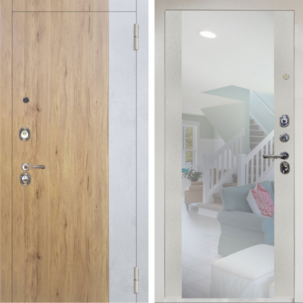 Входная дверь Аргус ЛЮКС 3К Снежно-белый Эксперт Рустик соломенный вставка бетон урбан милк + Вояж Белое дерево