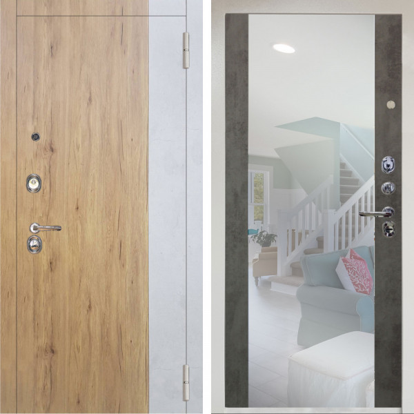 Входная дверь Аргус ЛЮКС 3К Снежно-белый Эксперт Рустик соломенный вставка бетон урбан милк + Вояж Светлый бетон