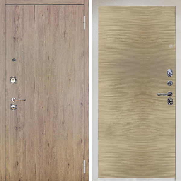 Входная дверь Аргус ЛЮКС 3К Снежно-белый Элегант Рустик соломенный + Элегант Дорс светлый горизонт