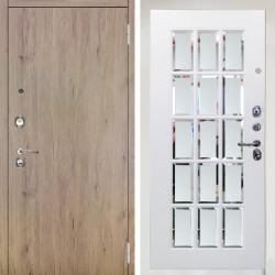 Входная дверь Аргус ЛЮКС 3К Снежно-белый Элегант Рустик соломенный + Мэрелин Софт милк с фацетом и пескоструем