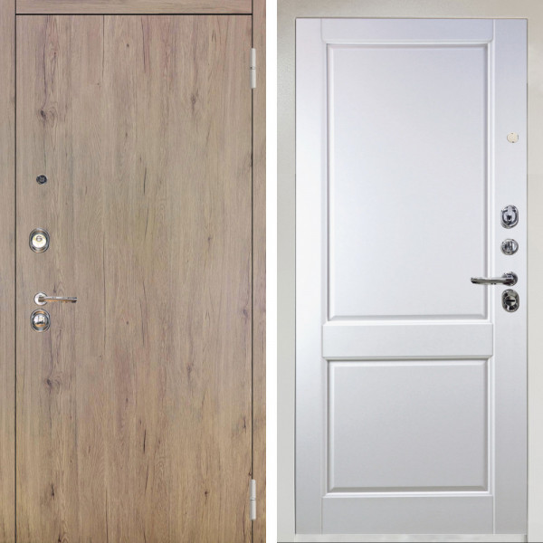 Входная дверь Аргус ЛЮКС 3К Снежно-белый Элегант Рустик соломенный + Соренто Белая эмаль