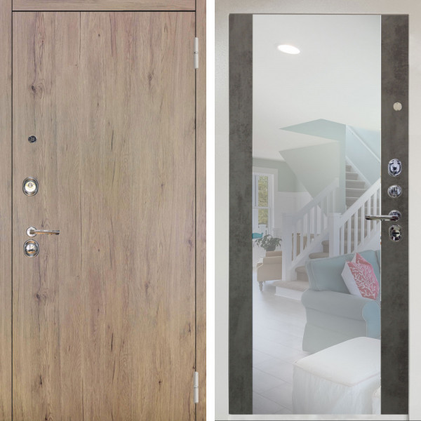 Входная дверь Аргус ЛЮКС 3К Снежно-белый Элегант Рустик соломенный + Вояж Светлый бетон