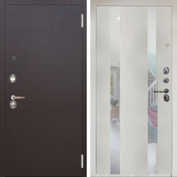 Входная дверь Аргус ЛЮКС 3К Снежно-белый Элегант Венге горизонт + Дуэт Белое дерево вставки Николь