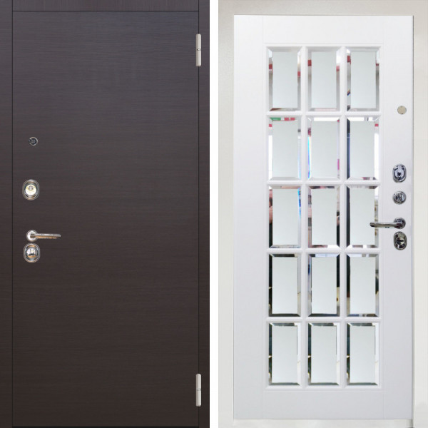 Входная дверь Аргус ЛЮКС 3К Снежно-белый Элегант Венге горизонт + Мэрелин Софт милк с фацетом и пескоструем