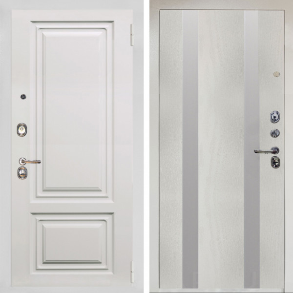 Входная дверь Аргус ЛЮКС 3К Снежно-белый элион вмр белый + Дуэт Белое дерево вставки Изабель