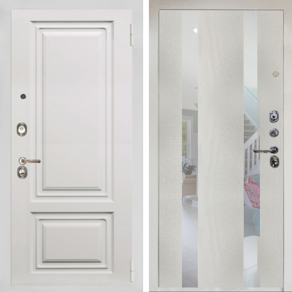 Входная дверь Аргус ЛЮКС 3К Снежно-белый элион вмр белый + Дуэт Белое дерево вставки Николь