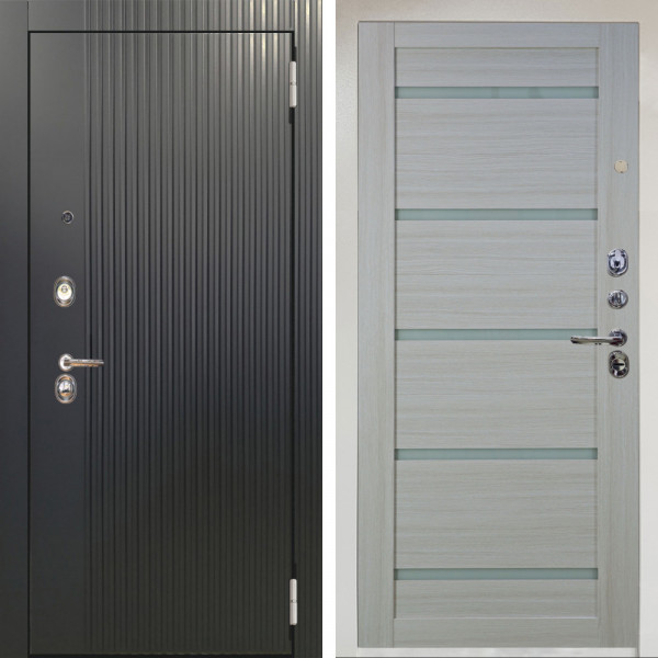 Входная дверь Аргус ЛЮКС 3К Снежно-белый Фрейда Черный кварц + Александра Белая лиственница