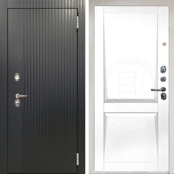 Входная дверь Аргус ЛЮКС 3К Снежно-белый Фрейда Черный кварц + Ариана Белая эмаль