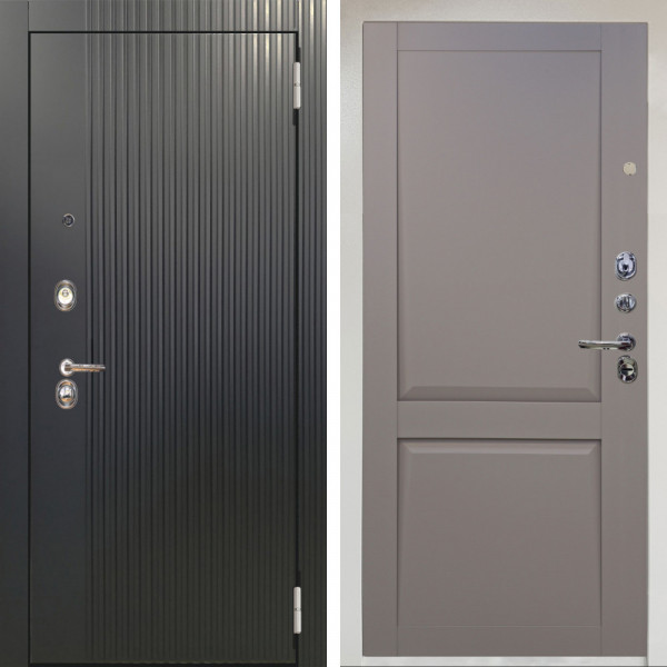 Входная дверь Аргус ЛЮКС 3К Снежно-белый Фрейда Черный кварц + Ариана Серая эмаль