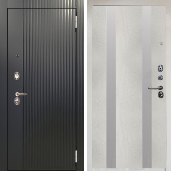 Входная дверь Аргус ЛЮКС 3К Снежно-белый Фрейда Черный кварц + Дуэт Белое дерево вставки Изабель