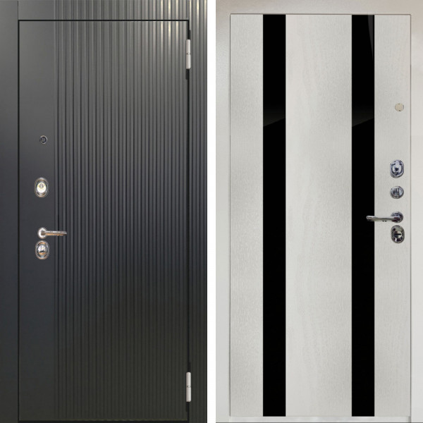 Входная дверь Аргус ЛЮКС 3К Снежно-белый Фрейда Черный кварц + Дуэт Белое дерево вставки кензо