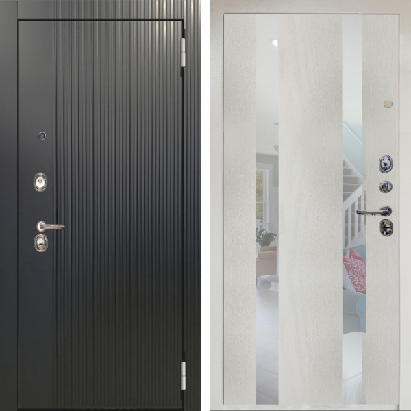 Входная дверь Аргус ЛЮКС 3К Снежно-белый Фрейда Черный кварц + Дуэт Белое дерево вставки Николь