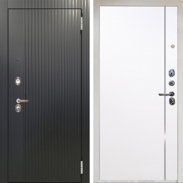 Входная дверь Аргус ЛЮКС 3К Снежно-белый Фрейда Черный кварц + Гауда Роял Вуд Белый