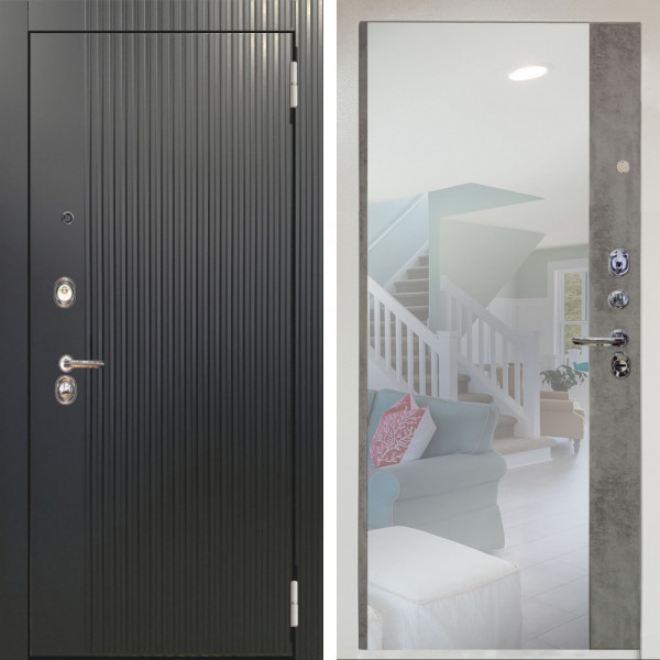 Входная дверь Аргус ЛЮКС 3К Снежно-белый Фрейда Черный кварц + Магнум Светлый бетон