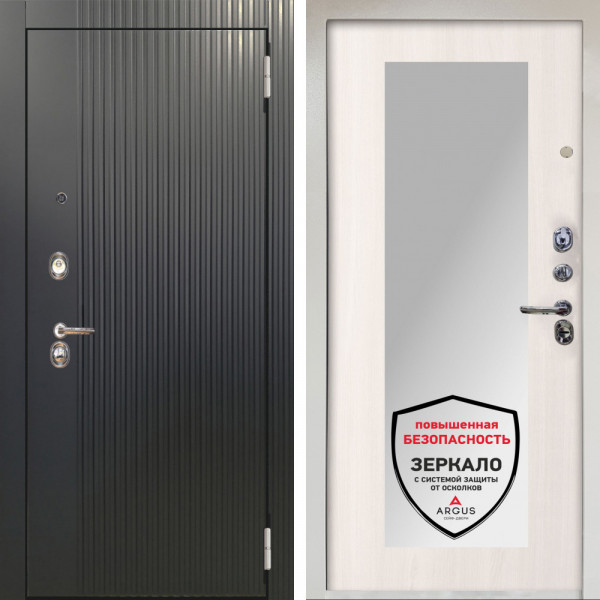 Входная дверь Аргус ЛЮКС 3К Снежно-белый Фрейда Черный кварц + Милли Ларче светлый