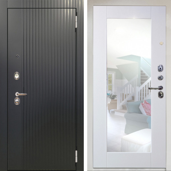 Входная дверь Аргус ЛЮКС 3К Снежно-белый Фрейда Черный кварц + Милли Роял вуд белый