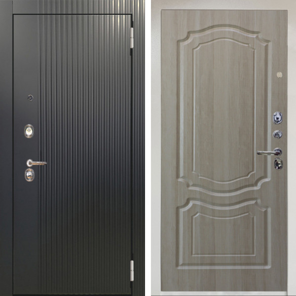 Входная дверь Аргус ЛЮКС 3К Снежно-белый Фрейда Черный кварц + Мишель Ларче светлый