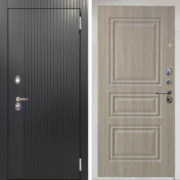 Входная дверь Аргус ЛЮКС 3К Снежно-белый Фрейда Черный кварц + Скиф Дуб филадельфия крем