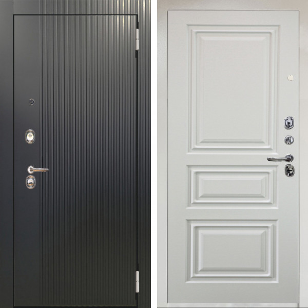 Входная дверь Аргус ЛЮКС 3К Снежно-белый Фрейда Черный кварц + Скиф Софт милк