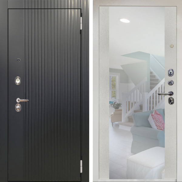 Входная дверь Аргус ЛЮКС 3К Снежно-белый Фрейда Черный кварц + Вояж Белое дерево