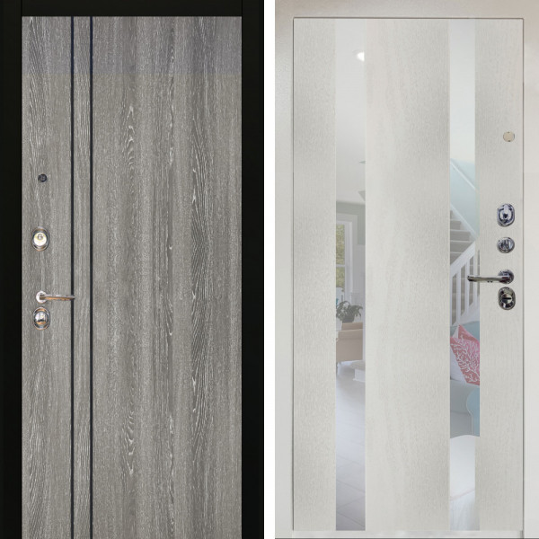 Входная дверь Аргус ЛЮКС 3К Снежно-белый гейджи + Дуэт Белое дерево вставки Николь