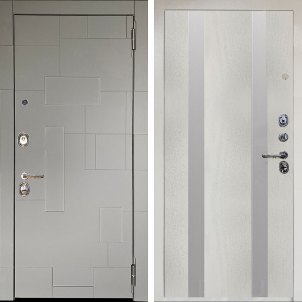 Входная дверь Аргус ЛЮКС 3К Снежно-белый Корсо Силк флай + Дуэт Белое дерево вставки Изабель