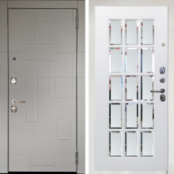 Входная дверь Аргус ЛЮКС 3К Снежно-белый Корсо Силк флай + Мэрелин Софт милк с фацетом и пескоструем