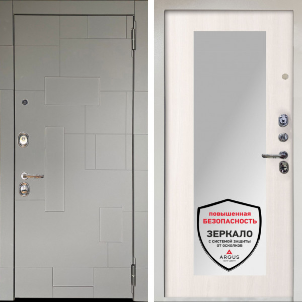 Входная дверь Аргус ЛЮКС 3К Снежно-белый Корсо Силк флай + Милли Ларче светлый