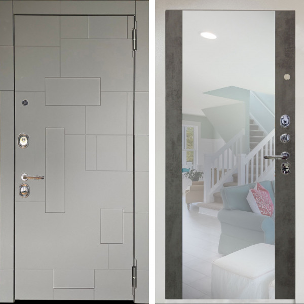 Входная дверь Аргус ЛЮКС 3К Снежно-белый Корсо Силк флай + Вояж Светлый бетон