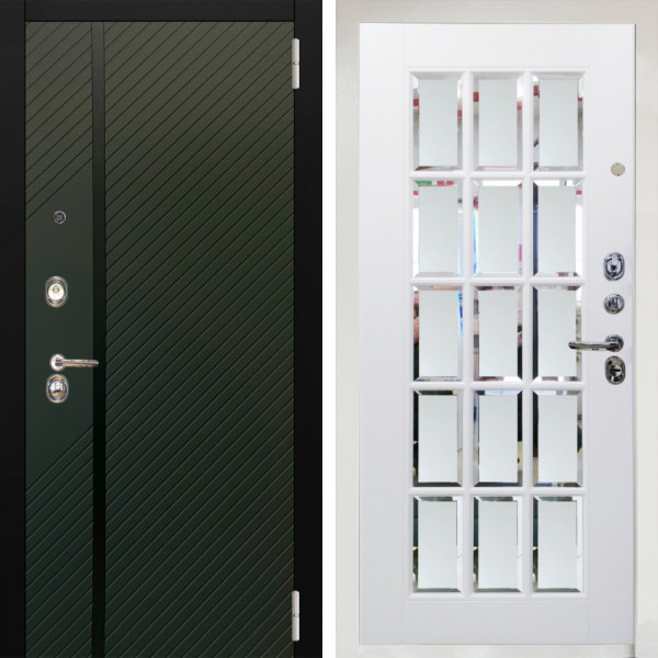 Входная дверь Аргус ЛЮКС 3К Снежно-белый ланцет люкс 3к + Мэрелин Софт милк с фацетом и пескоструем