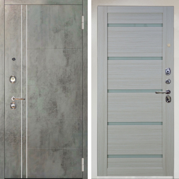 Входная дверь Аргус ЛЮКС 3К Снежно-белый Лофт Темный бетон + Александра Белая лиственница